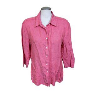 Talbots Pure Irish Linen Button Up Shirt Womens Size 18 Pink Long Sleeve Summer